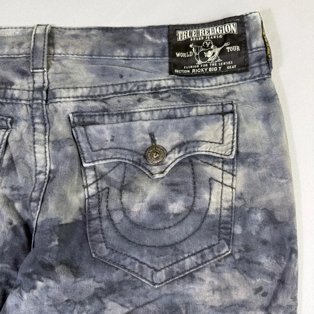 True Religion Ricky Big T Jeans Mens 44x33 Grey Cloud Wash Straight Flap Pockets